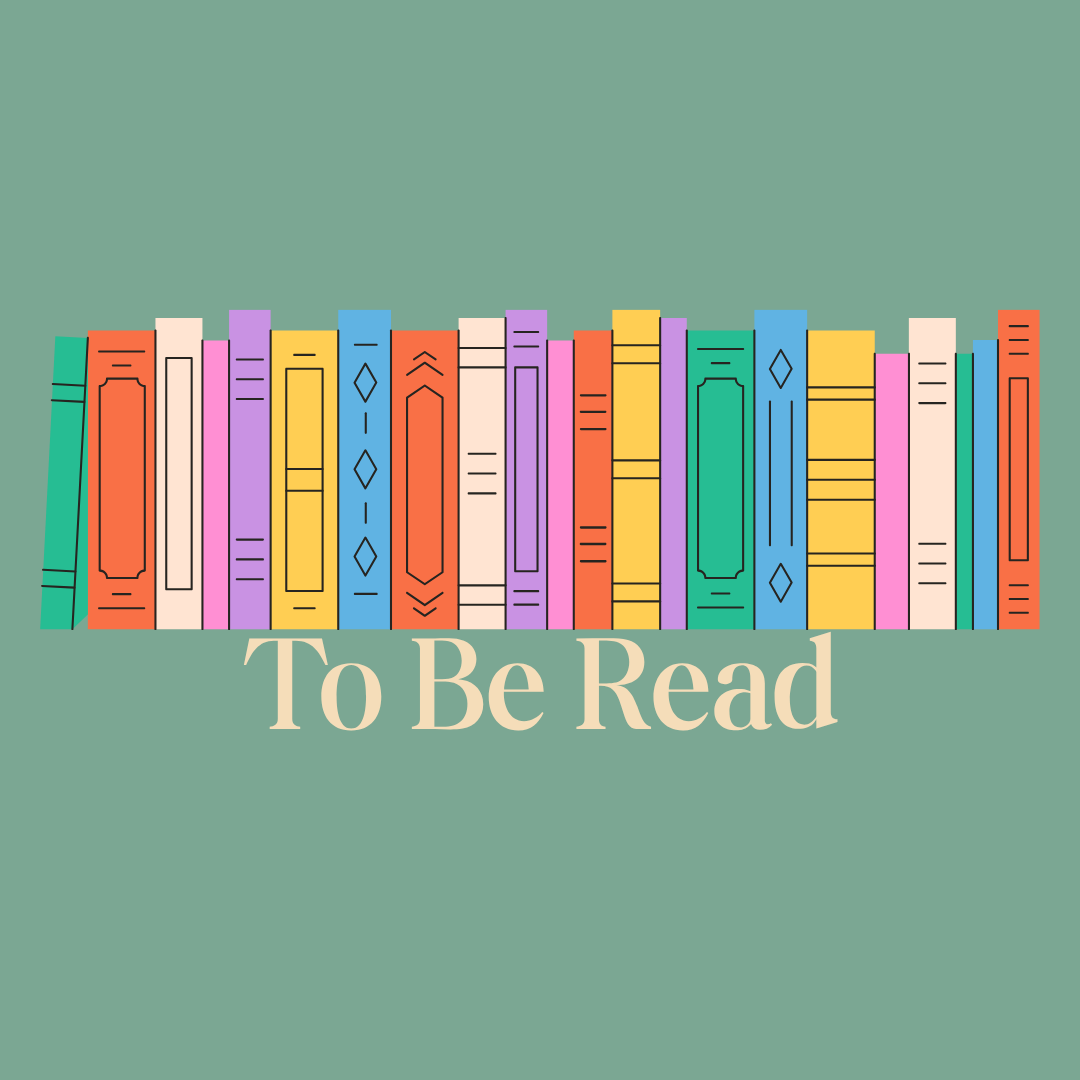Colorful books with 'To Be Read' text on a green background