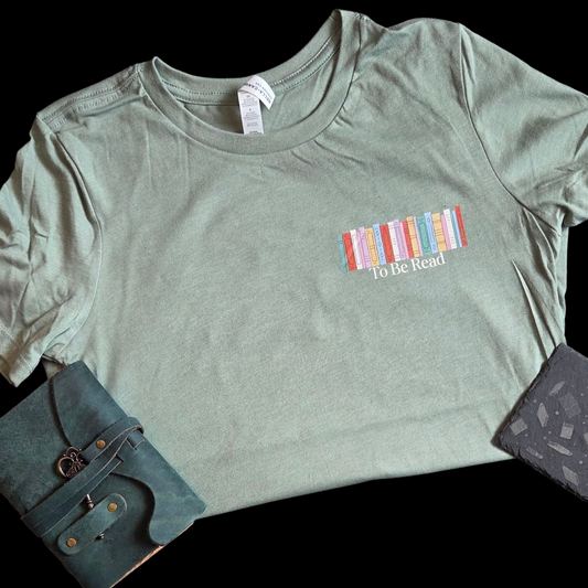 Green shirt with a logo on a black background